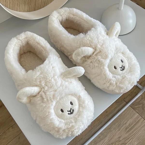 Comwarm Cartoon Plush Slippers For Women Men Winter Warm Fluffy Faux Fur Slippers Cute Sheep Indoor Home Couple Cotton Slippers - Image 2