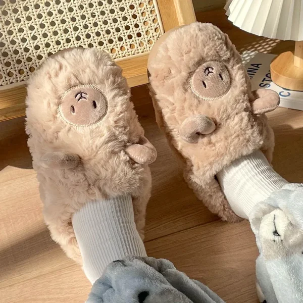 Comwarm Cartoon Plush Slippers For Women Men Winter Warm Fluffy Faux Fur Slippers Cute Sheep Indoor Home Couple Cotton Slippers - Image 3
