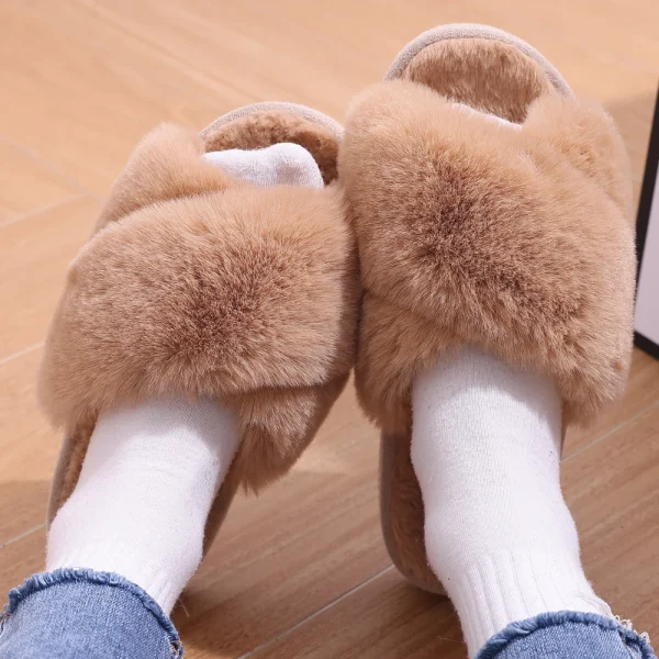 Women's Cross Band Fuzzy Slippers - Image 2