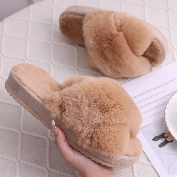Women's Cross Band Fuzzy Slippers - Image 3