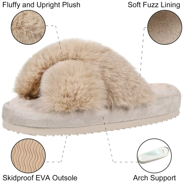 Women's Cross Band Fuzzy Slippers - Image 6