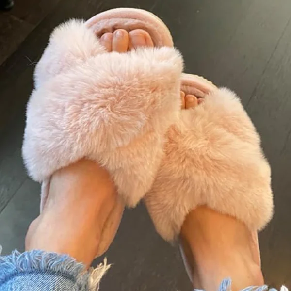 Women's Cross Band Fuzzy Slippers