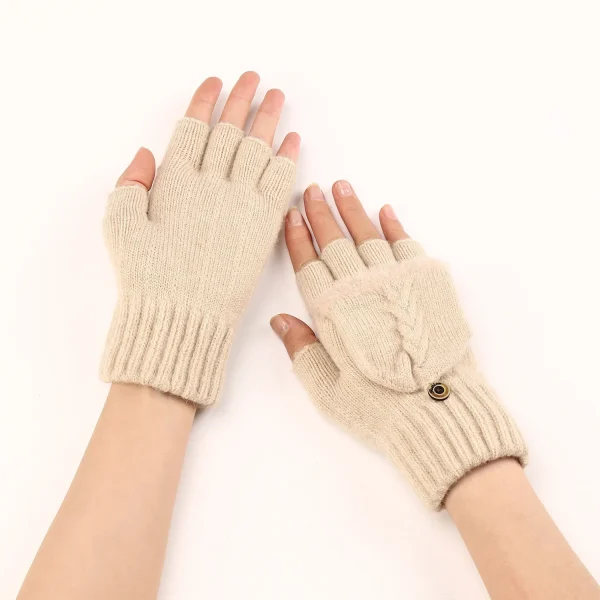 Fingers Free Wool Gloves Women Knitted Flip Fingerless Exposed Finger Thick Glove Mittens Winter Warm Thickening Women Mitts - Image 2