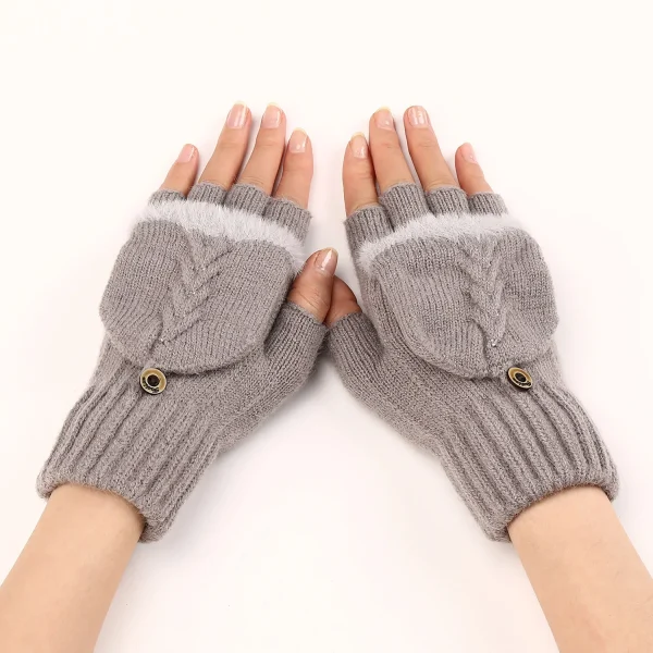 Fingers Free Wool Gloves Women Knitted Flip Fingerless Exposed Finger Thick Glove Mittens Winter Warm Thickening Women Mitts - Image 3
