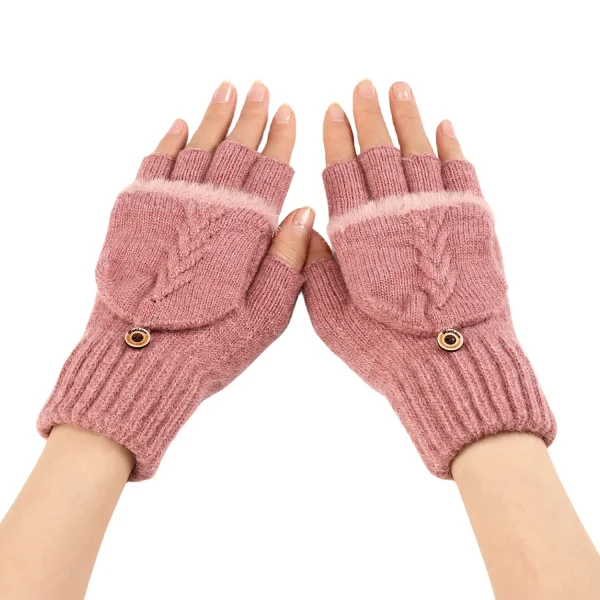 Fingers Free Wool Gloves Women Knitted Flip Fingerless Exposed Finger Thick Glove Mittens Winter Warm Thickening Women Mitts - Image 4