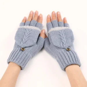 Fingers Free Wool Gloves Women Knitted Flip Fingerless Exposed Finger Thick Glove Mittens Winter Warm Thickening Women Mitts