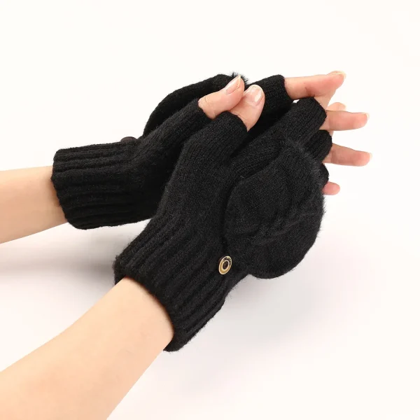 Fingers Free Wool Gloves Women Knitted Flip Fingerless Exposed Finger Thick Glove Mittens Winter Warm Thickening Women Mitts - Image 5