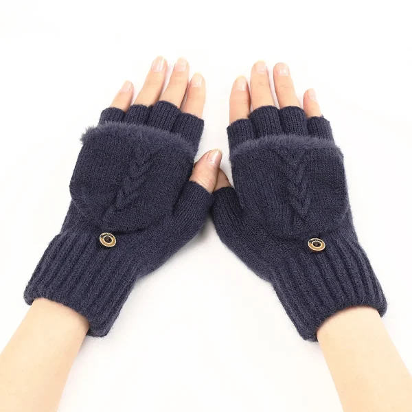 Fingers Free Wool Gloves Women Knitted Flip Fingerless Exposed Finger Thick Glove Mittens Winter Warm Thickening Women Mitts - Image 6
