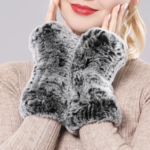 New Women 100% Real Genuine Knitted Rex Rabbit Fur Mittens Winter Warm Lady Real Fur Fingerless Gloves Handmade Knit Fur Mitten - Image 5