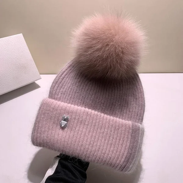 Real fox Fur Pom Poms Ball Skullies Beanies Keep Warm Winter Hat for Women Girls Wool Hat Outdoor Knitted Cap Thick Female Cap - Image 2