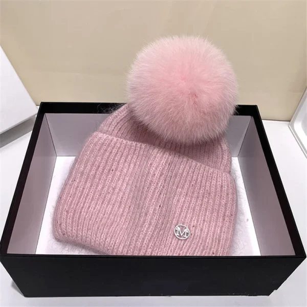 Real fox Fur Pom Poms Ball Skullies Beanies Keep Warm Winter Hat for Women Girls Wool Hat Outdoor Knitted Cap Thick Female Cap - Image 3