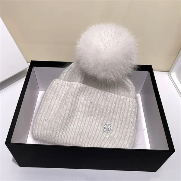 Real fox Fur Pom Poms Ball Skullies Beanies Keep Warm Winter Hat for Women Girls Wool Hat Outdoor Knitted Cap Thick Female Cap - Image 4