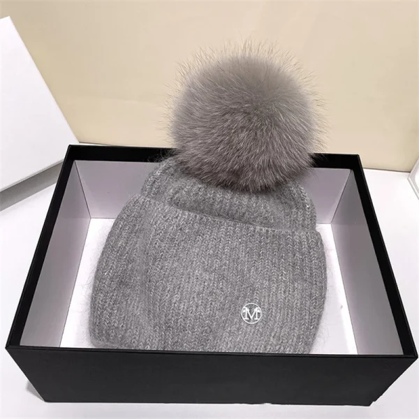 Real fox Fur Pom Poms Ball Skullies Beanies Keep Warm Winter Hat for Women Girls Wool Hat Outdoor Knitted Cap Thick Female Cap - Image 5