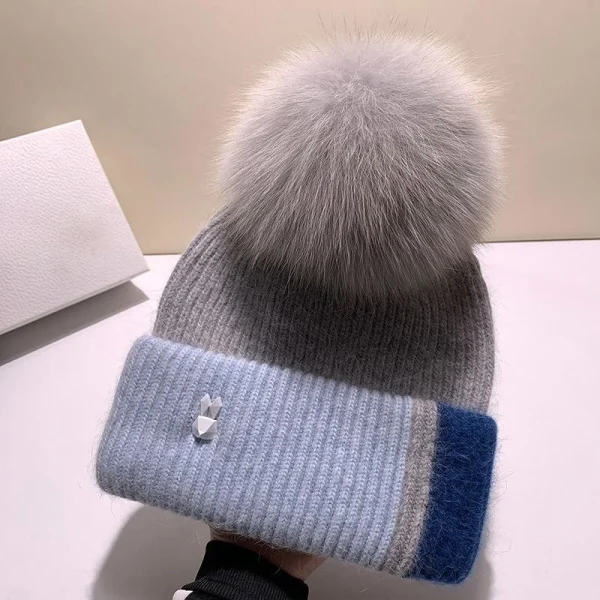 Real fox Fur Pom Poms Ball Skullies Beanies Keep Warm Winter Hat for Women Girls Wool Hat Outdoor Knitted Cap Thick Female Cap