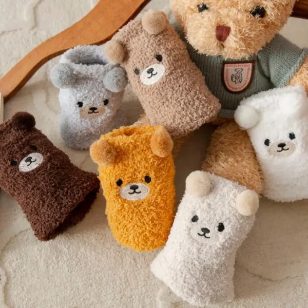 Women Socks Winter Cute Bear Coral Fleece Fuzzy Socks Female Autumn Cashmere Happy Funny Thickened Warm Home Floor Sleep - Image 2