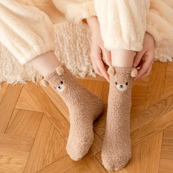Women Socks Winter Cute Bear Coral Fleece Fuzzy Socks Female Autumn Cashmere Happy Funny Thickened Warm Home Floor Sleep - Image 5